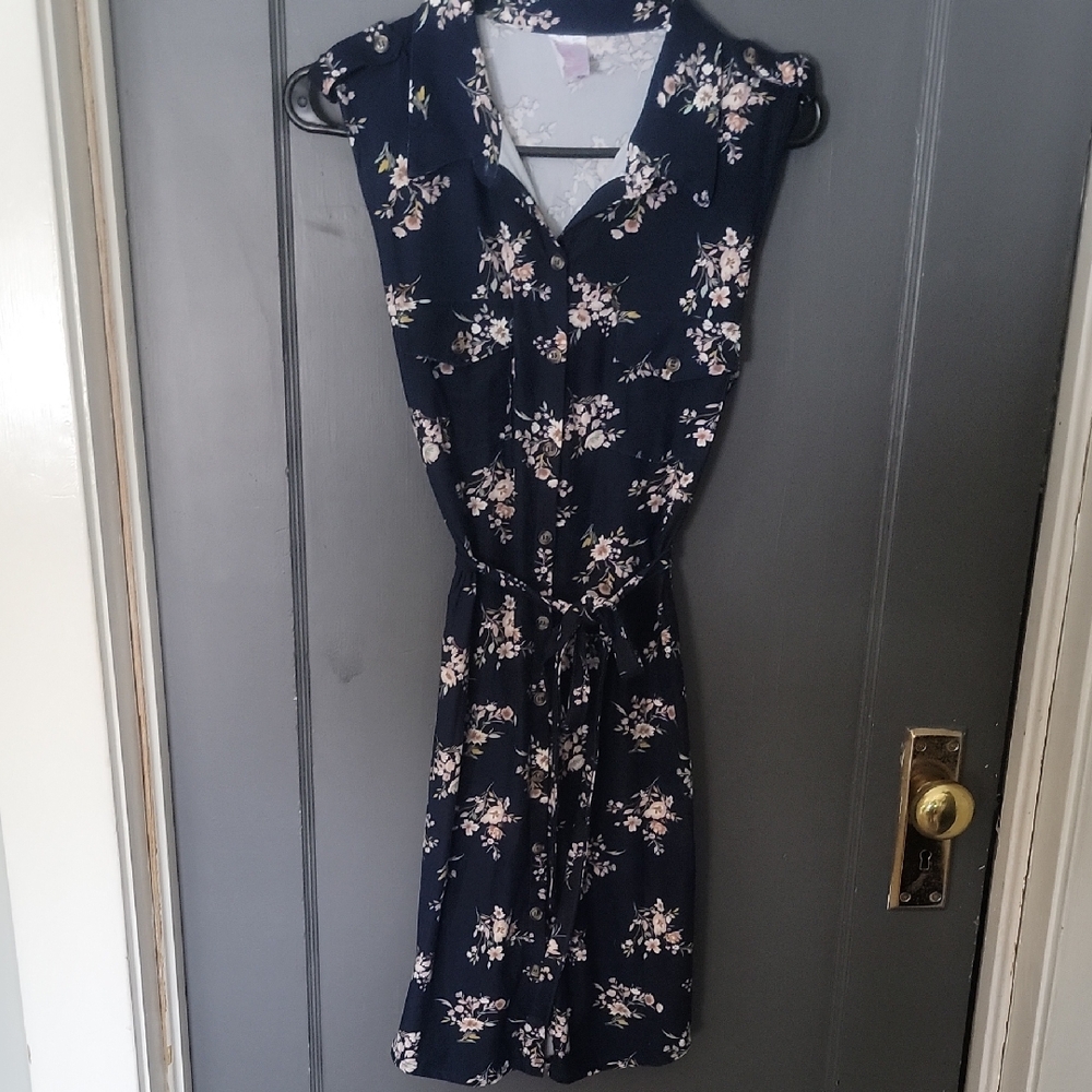 No Boundaries Navy and Pink Floral Midi Dress
